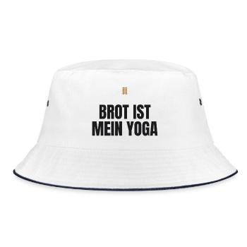 Brot ist mein Yoga – Hobbybäcker Spruch - Bucket Hat - Weiß/Navy - Vorne
