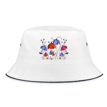 Blumen - Bucket Hat - Weiß/Navy - Vorne