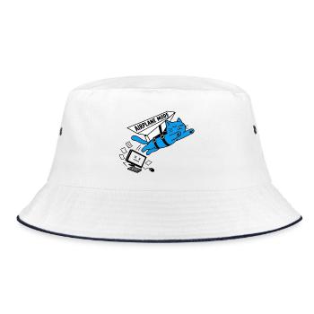 Burnout-Computer-Katzen-Flugzeugmodus - Bucket Hat - Weiß/Navy - Vorne