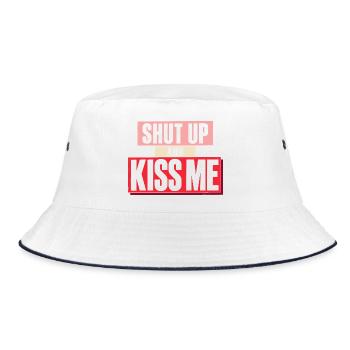 Shut Up And Kiss Me Küss Mich Einfach Valentinstag - Bucket Hat - Weiß/Navy - Vorne
