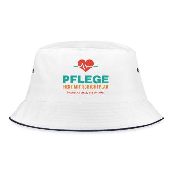 Pflege – Herz mit Schichtplan - Bucket Hat - Weiß/Navy - Vorne