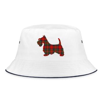 Tartan Scottie Hund | Pyrenäen-Linienlabor - Bucket Hat - Weiß/Navy - Vorne