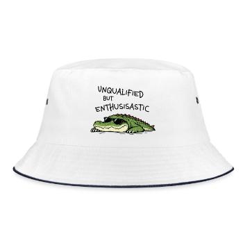 Unqualified but Enthusiastic – Lustiges Krokodil - Bucket Hat - Weiß/Navy - Vorne