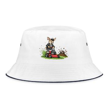 Hase auf Rasenmäher – witziges Waldduo - Bucket Hat - Weiß/Navy - Vorne