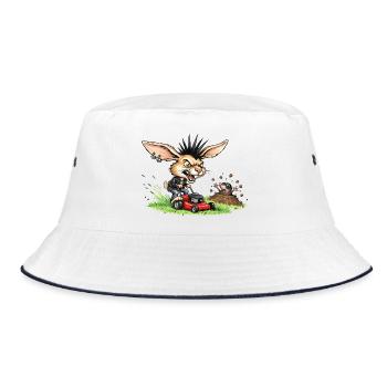 Punk Hase mit Rasenmäher gegen Maulwurf - Bucket Hat - Weiß/Navy - Vorne