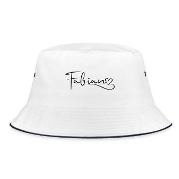 Fabian Name Vorname Herzdekor - Bucket Hat - Weiß/Navy - Vorne