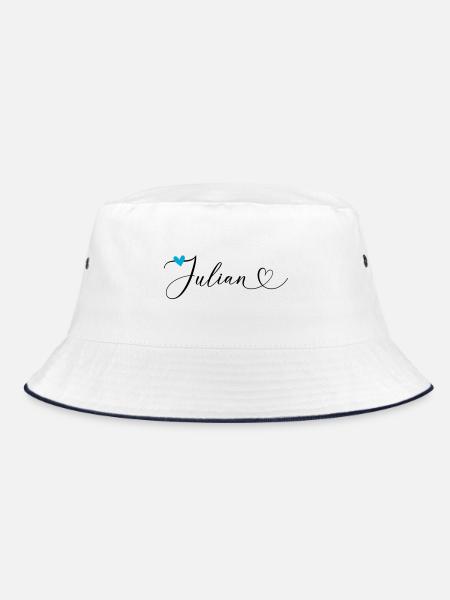 Julian Last name First name Calligraphy heart - Bucket Hat - white/navy - Front