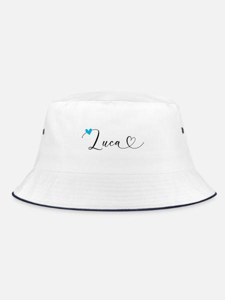 Luca Surname First name Calligraphy Heart - Bucket Hat - white/navy - Front