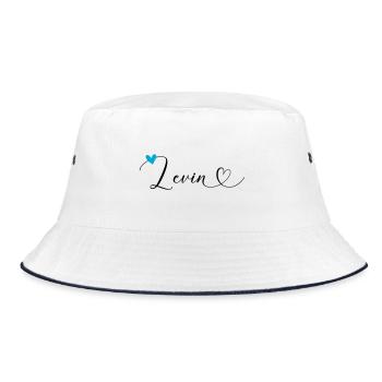 Levin Last name First name Calligraphy heart - Bucket Hat - white/navy - Front
