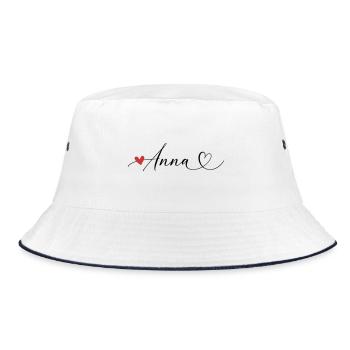Anna Last name First name Calligraphy heart - Bucket Hat - white/navy - Front