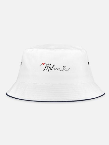 Milena Name Vorname Kalligrafieherz - Bucket Hat - Weiß/Navy - Vorne