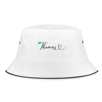 Thomas Surname First name Calligraphy Heart - Bucket Hat - white/navy - Front