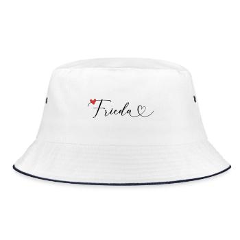 Frieda Last name First name Calligraphy heart - Bucket Hat - white/navy - Front