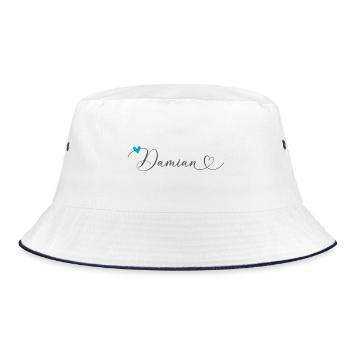 Damian Name Vorname Kalligrafieherz - Bucket Hat - Weiß/Navy - Vorne