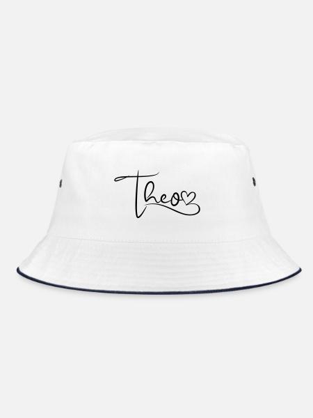 Theo Name First Name Heart Decor - Bucket Hat - white/navy - Front