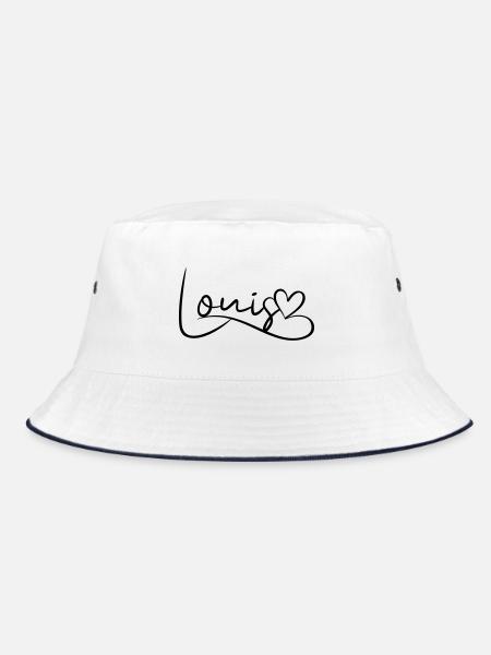 Louis Surname First Name Heart Decor - Bucket Hat - white/navy - Front