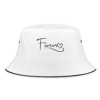 Finn Name Vorname Herzdekor - Bucket Hat - Weiß/Navy - Vorne