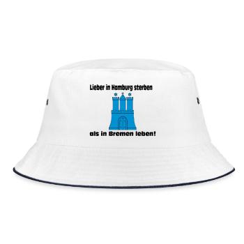 Hamburg , Lieber in Hamburg sterben als in (25) - Bucket Hat - Weiß/Navy - Vorne