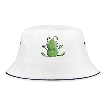 Frosch macht Yoga - Frösche - Meditation - Kröte - Bucket Hat - Weiß/Navy - Vorne