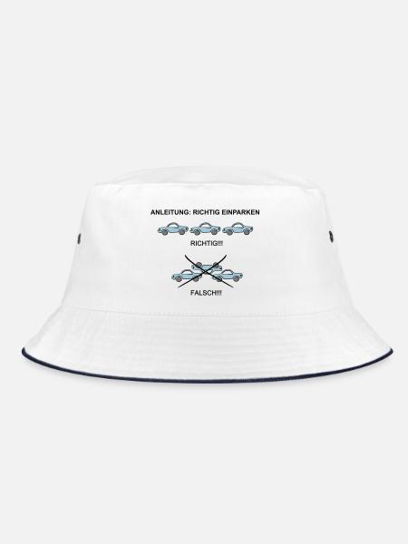 Anleitung richtig einparken - Bucket Hat - Weiß/Navy - Vorne