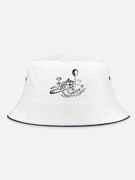 Happy Birthday motif, Congratulations - Bucket Hat - white/navy - Front