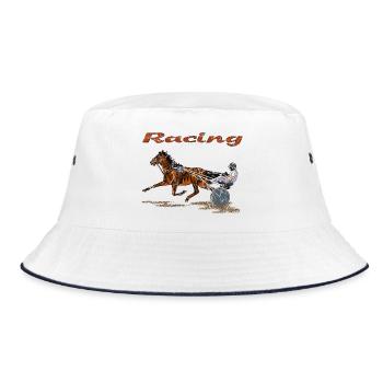 Rennpferd mit Jockey und Traber - Bucket Hat - Weiß/Navy - Vorne