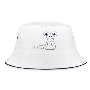 Niedliche Maus Linienkunst Blau - Bucket Hat - Weiß/Navy - Vorne