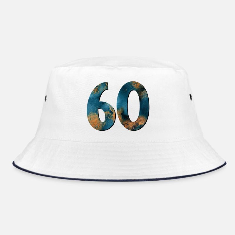 Zahl 60 - 60. Geburtstag - Bucket Hat - Weiß/Navy