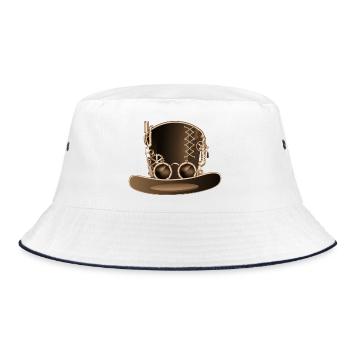 Steampunk cylinder in antique look with gears - Bucket Hat - white/navy - Front