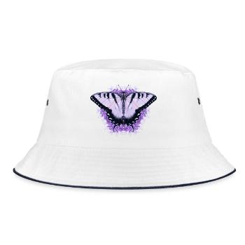 Weißer Schmetterling mit lila Blüte - Bucket Hat - Weiß/Navy - Vorne