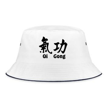 QI-Gong-Skript mit Text horizontal - Bucket Hat - Weiß/Navy - Vorne