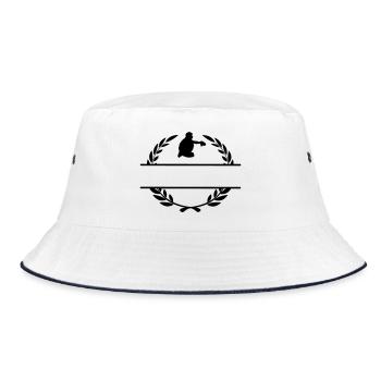 Catcher baseball player in laurel wreath monogram - Bucket Hat - white/navy - Front