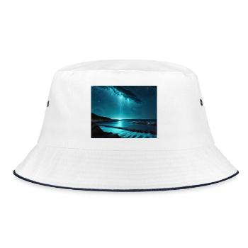 Wasser Nachtblau Lichtspiel Meer  - Bucket Hat - Weiß/Navy - Vorne