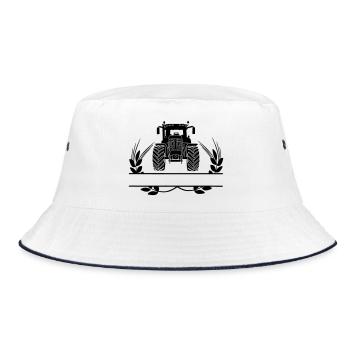 Farm tractor with grain stalks - Bucket Hat - white/navy - Front