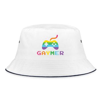 LGBTQ Pride Month - Gaymer Pixel Schriftart - Bucket Hat - Weiß/Navy - Vorne