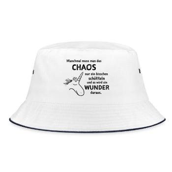 lustiger Spruch witzige Sprüche Chaos schütteln  - Bucket Hat - Weiß/Navy - Vorne