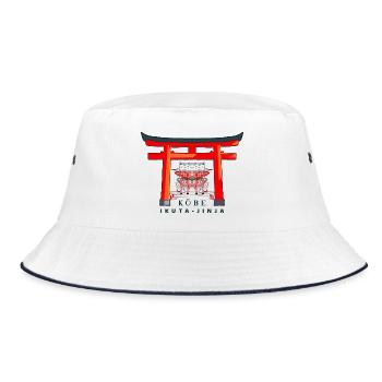 Kobe, Japan, Torii Shrine Ikuta- jinja, drawing - Bucket Hat - white/navy - Front