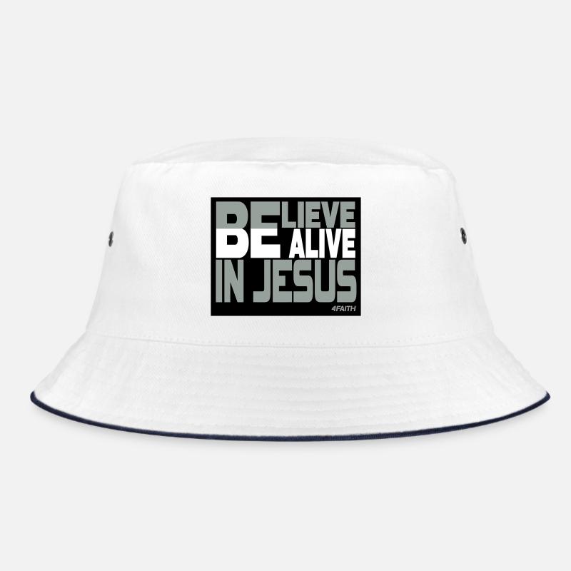 Lebendig durch Glauben an Jesus - Bucket Hat - Weiß/Navy