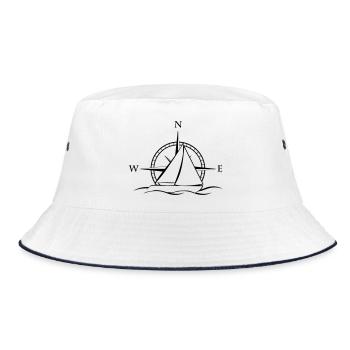 Sailboat with wind rose neutral black - Bucket Hat - white/navy - Front