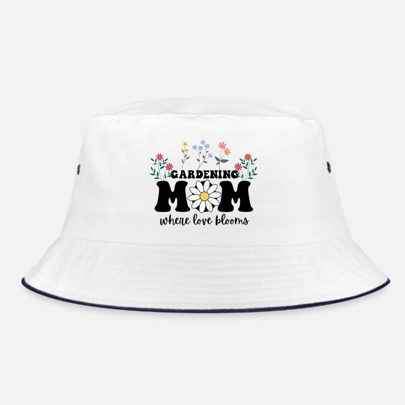Gärtnernde Mutter, wo die Liebe blüht, Muttertag - Bucket Hat - Weiß/Navy