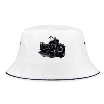 Rostiges Apokalypse Motorrad - Dark Fantasy Skull - Bucket Hat - Weiß/Navy - Vorne