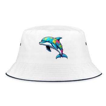 Delfin Globus Welt Planet Erde - Bucket Hat - Weiß/Navy - Vorne