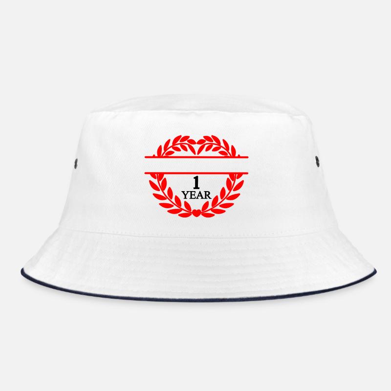 Name banner one year, heart laurel wreath Bucket Hat