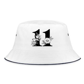 Nummer 11 Schwarze Blumen -11. Geburtstag Blumen - Bucket Hat - Weiß/Navy - Vorne