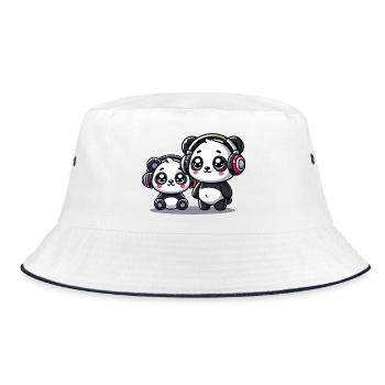 niedliches Panda Kopfhörer Motiv - Bucket Hat - Weiß/Navy - Vorne