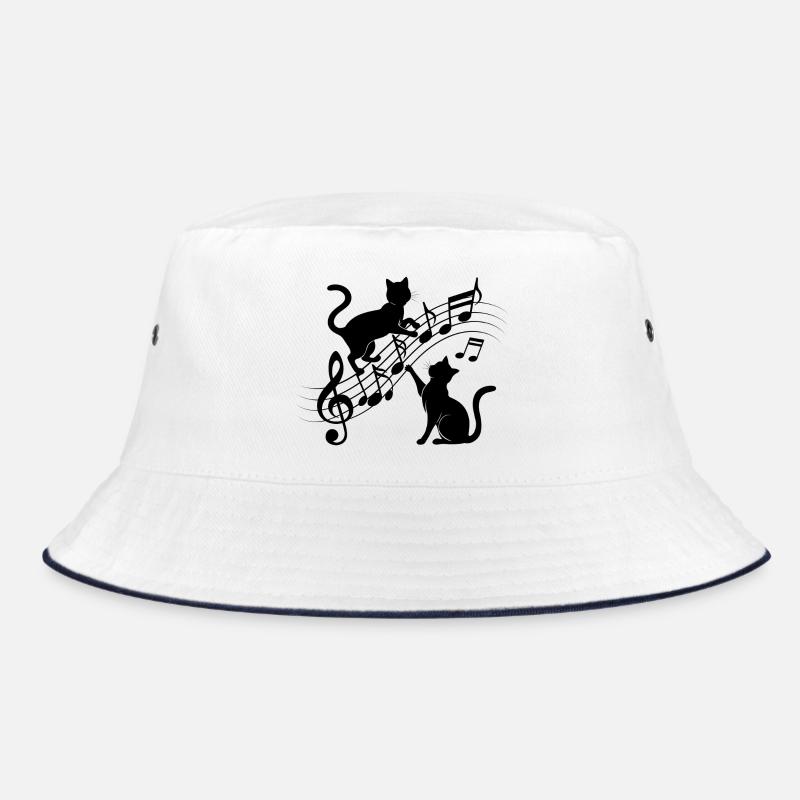 Black cats pattern playing with musical note Bucket Hat