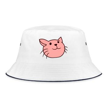 Cute Cat Looks Happy Smiling Kitten Fun - Bucket Hat - white/navy - Front