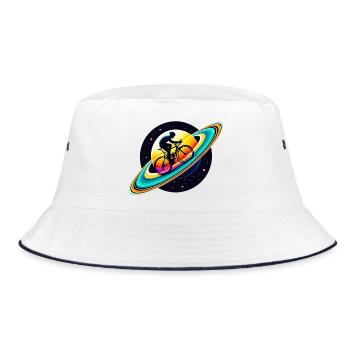 Cyclist on Saturn - Bucket Hat - white/navy - Front