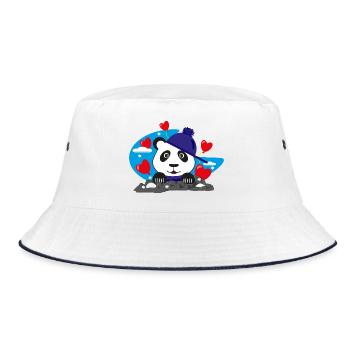 Panda im Winter mit sehr vielen Herzen. - Bucket Hat - Weiß/Navy - Vorne