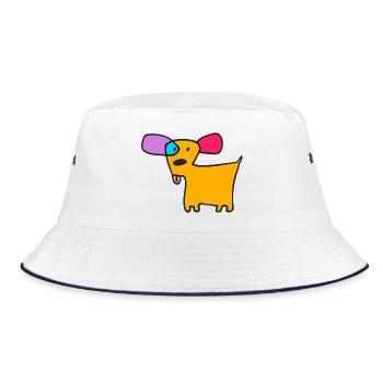 06 Doggie Short Color - Bucket Hat - white/navy - Front